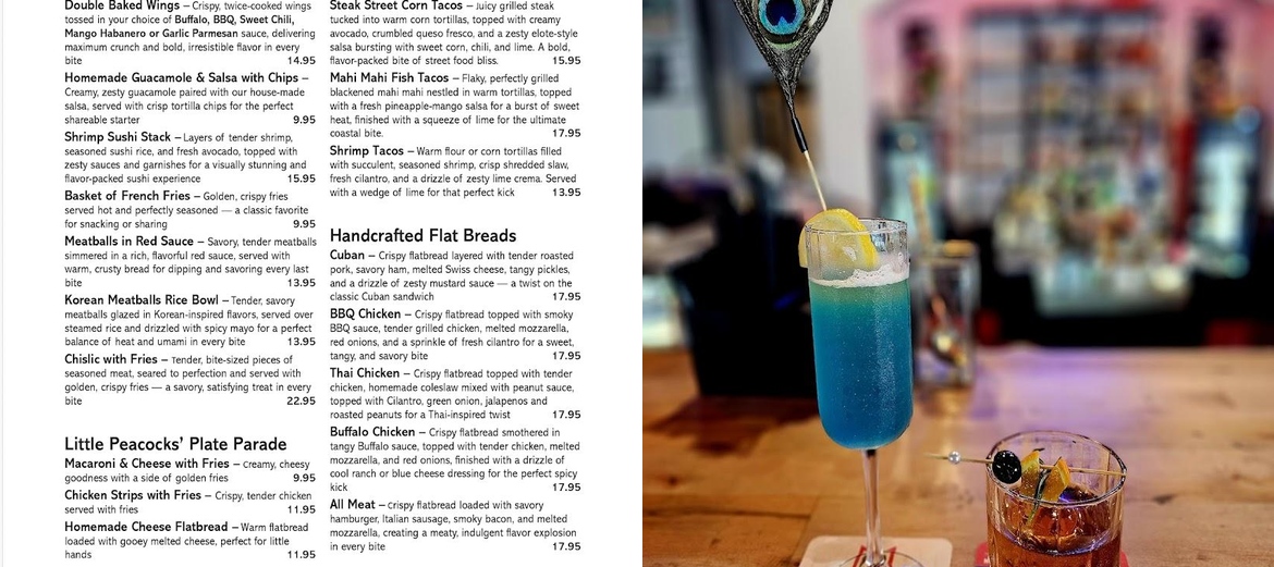 The Peacock Lounge and Grille Menu