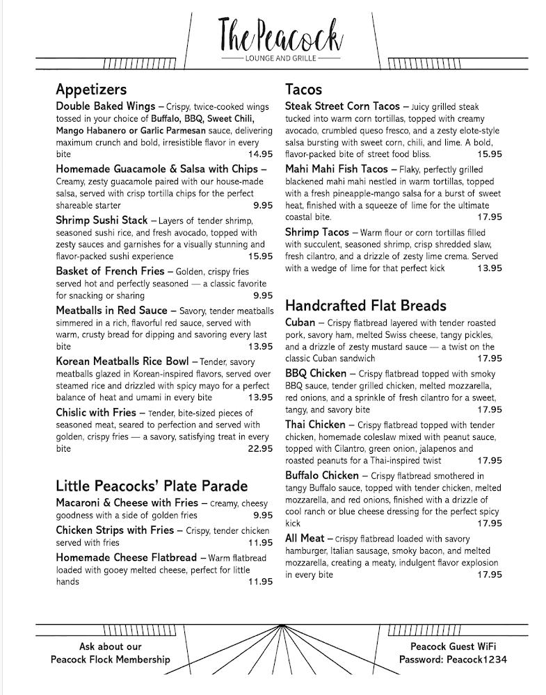 The Peacock Lounge and Grille Menu image 1