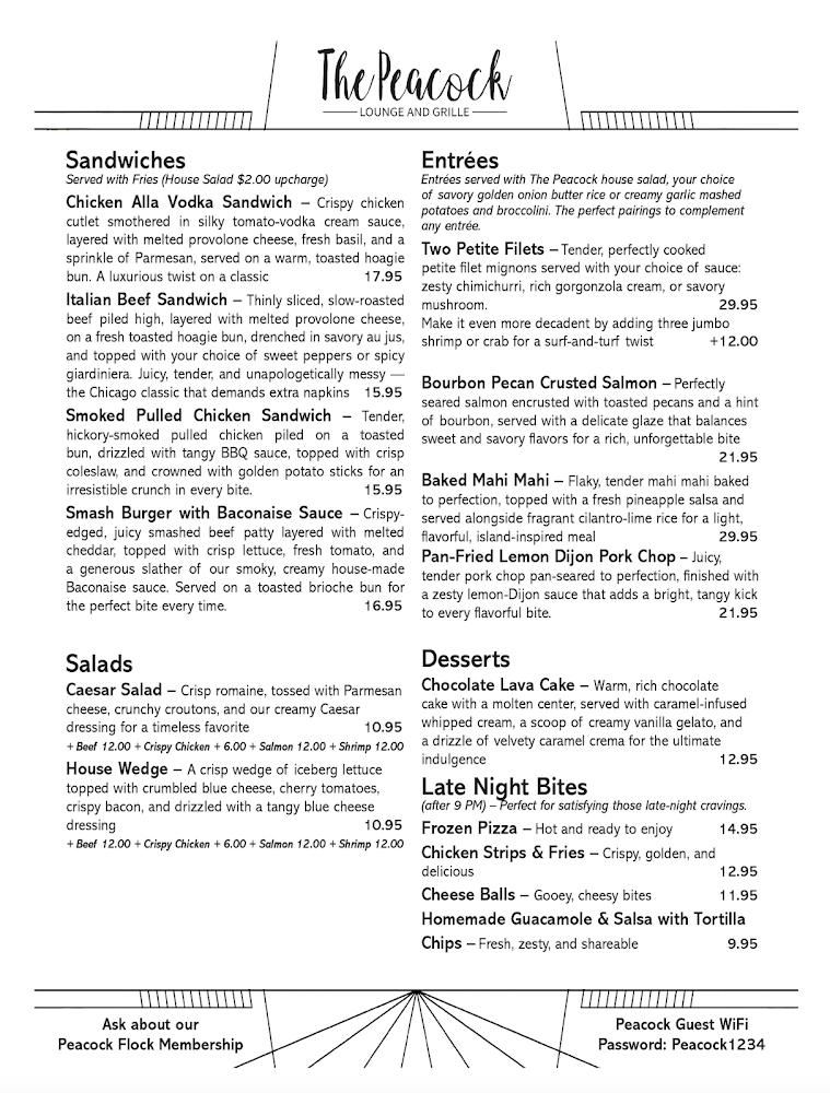 The Peacock Lounge and Grille Menu image 2